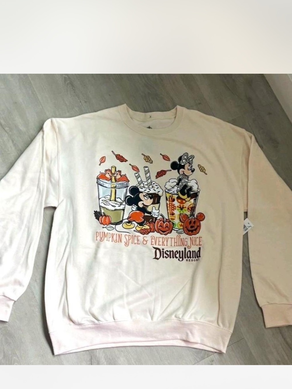 Disney Cream Crewneck Sweatshirt with Mickey & Minnie Pumpkin Spice Graphic